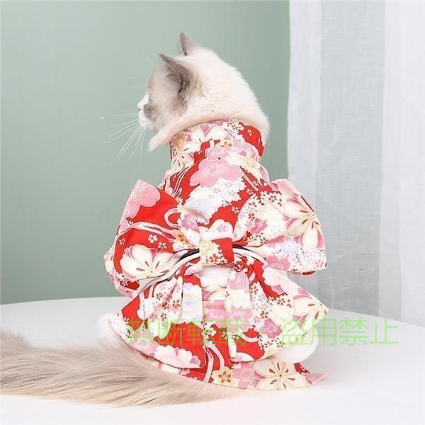 【期間限定5％OFFクーポン】猫服 犬服 ペット服 和風 浴衣 蝶結び 桜 晴れ着 ドッ...