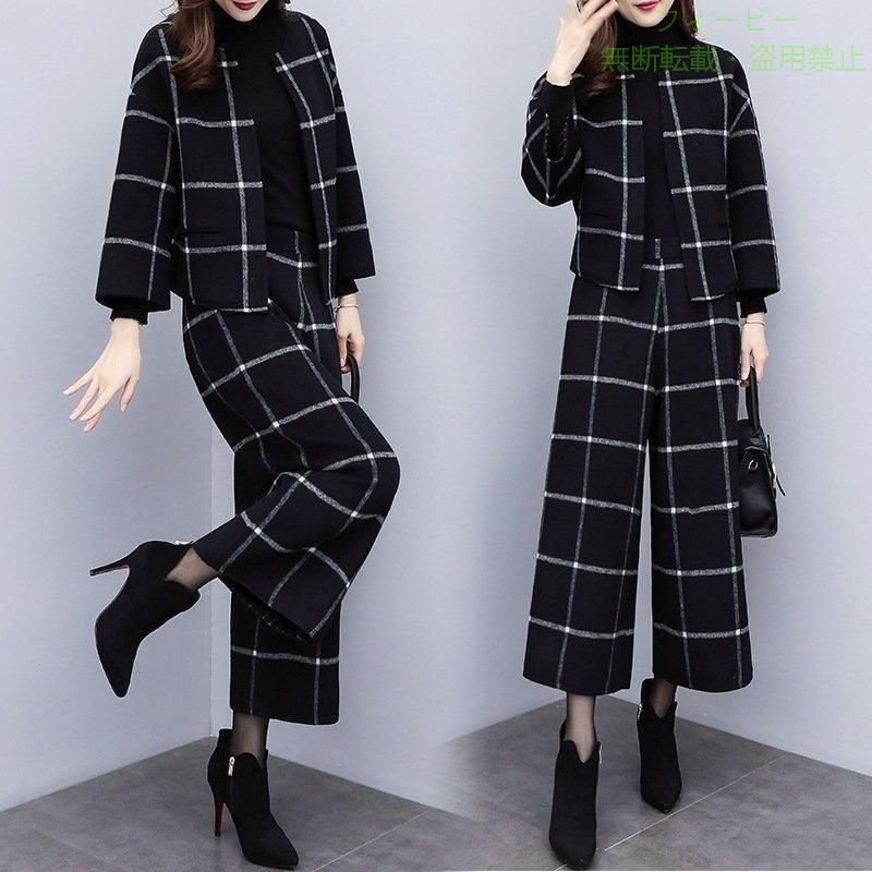 フィービーの【期間限定5％OFFクーポン】卒業式 服 母 セットアップ パンツスーツ レディース 40代 チェック柄 おしゃれゾンチーママフォーマル 卒園式 入学式 ジャケット 通勤 歩きやすい 軽量 快適｜アングル2