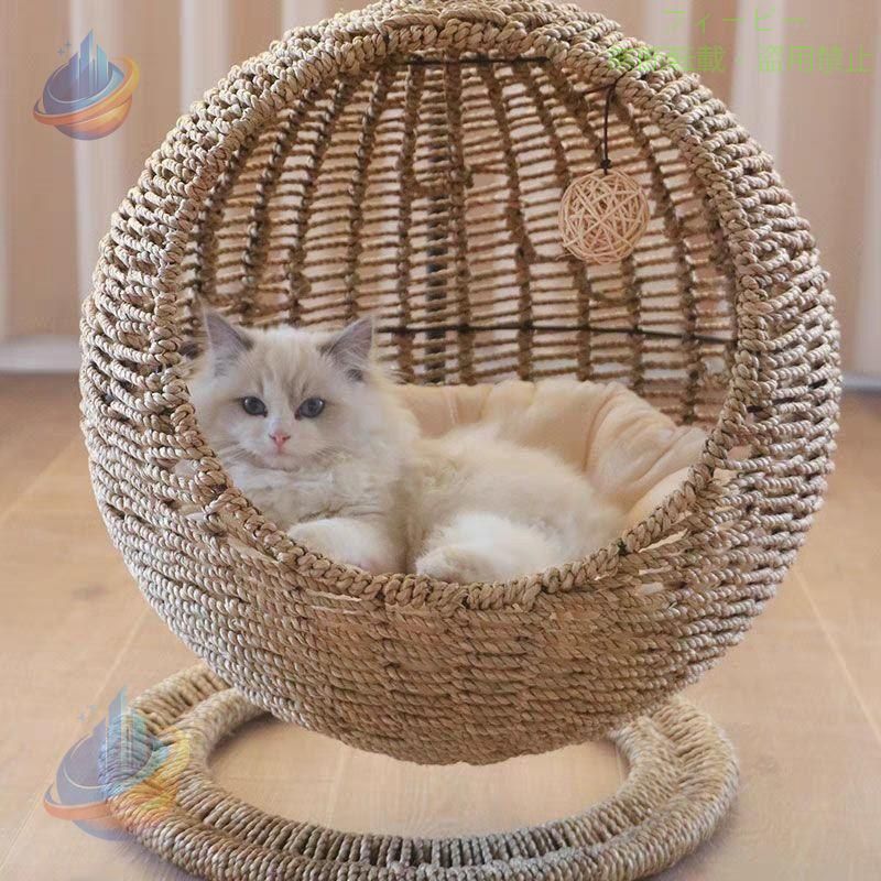 乐天商城 - 猫 ベッド ラタン ペットベッド ドーム型 猫ちぐら風 ペットマットゾンチーハンギングチェア 爪とぎ対応可能 吊り型 ネコ ねこ ペット用品 飼育用品 お世話便