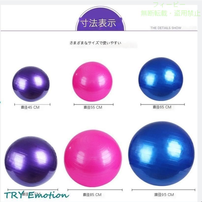フィービーの【期間限定300円OFFクーポン】バランスボール フィットネスボール45cm 55cm 65cm 75cm 85cmゾンチー95cm抗菌仕様 ヨガボール ダイエットトレーニング 体幹 省スペース 整理整頓 大容量｜アングル3