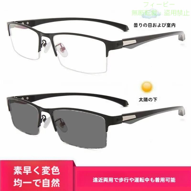 老眼鏡 遠近両用 変色 メガネ ブルーライトカット機能搭載 pcメガネゾンチー紫外線...