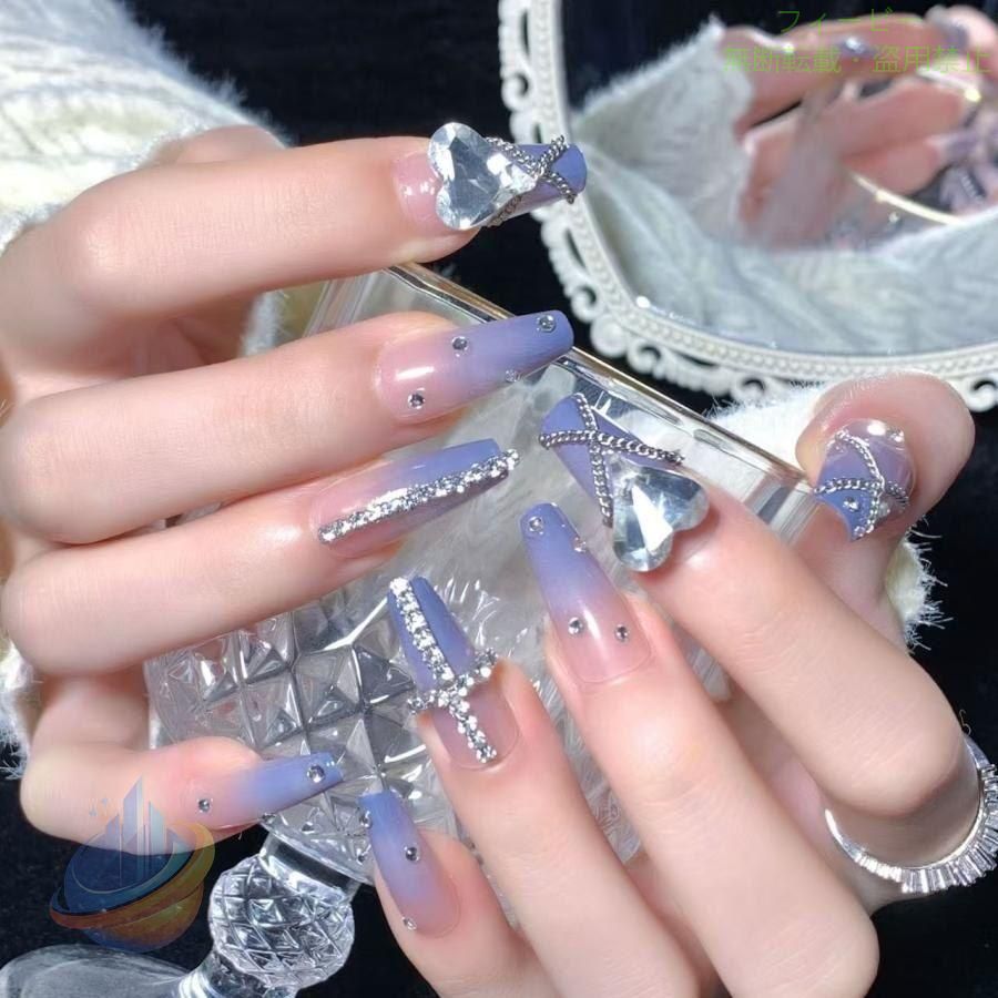 【期間限定5％OFFクーポン】ネイルチップ ショート シール ハート かわいい 24枚入...
