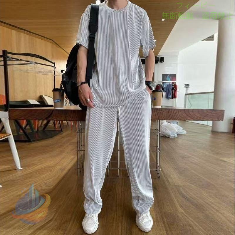 セットアップ メンズ Tシャツ ドレープ ストレッチ半袖 2点セットゾンチー接触冷感 スポーツ 無地 夏物 カジュアル ルームウェア 部屋着 ゆったり 着回し