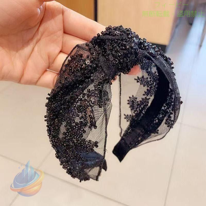 カチューシャ ヘアアクセサリー 髪飾り ビジュー レース まとめ髪 リボン ガーリー キラキラ プレゼント デート サマーフェス 結婚式 二次会 ランチ リゾート 20代 30代 40代 50代 デート 簡単アレンジ ゴージャス ブラック ホワイト