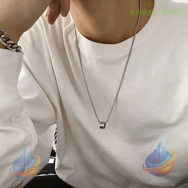 Necklaces, Bracelets, Rings - ネックレス ペンダント チェーン メンズ 男性 アクセサリー リングゾンチー シルバーカラー シンプル お洒落 かっこいい ファッション小物 おしゃれ きれいめ