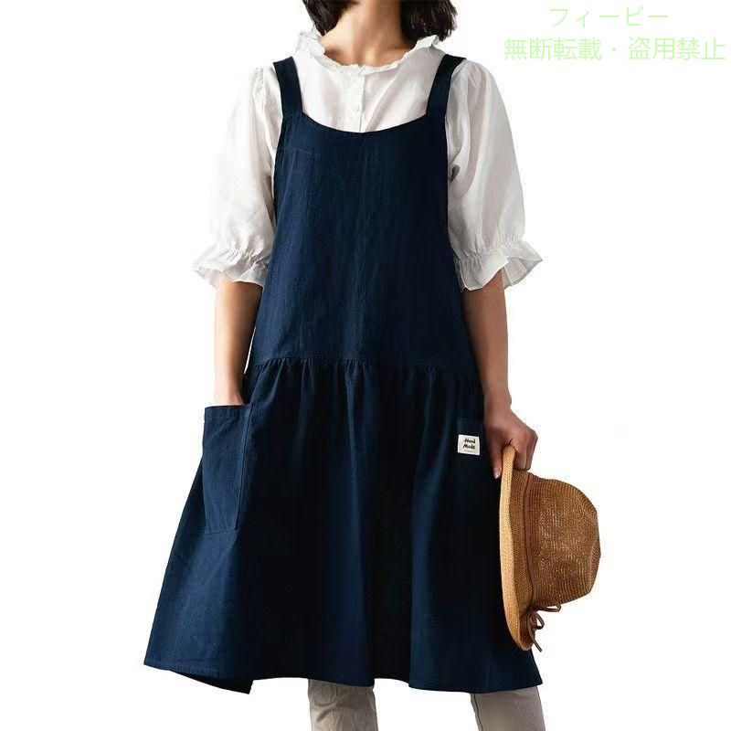 Rakuten - エプロン おしゃれ かわいい チュニック 保育士 ふんわり ドレス シンプルゾンチー 無地 綿北欧 おうち時間 ロング丈 おしりが隠れる ポケット 便利 使いやすい