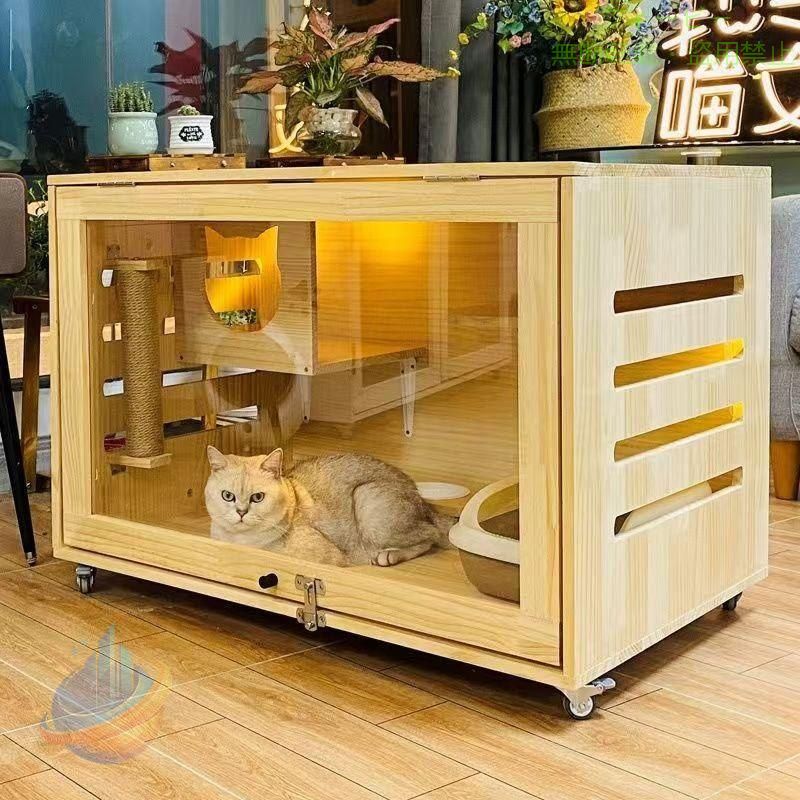 木製の猫の家飼い猫のケージ猫の陳列棚木製の猫の家松の木透明なアクリルガラスのドアゾンチー省ス…
