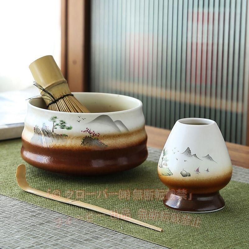【期間限定500円OFFクーポン】茶道具 4点セット お抹茶セット 茶筅 茶筌 竹製 茶杓 茶筅立て セラミックゾンチー抹茶碗 陶器 茶筅休め 抹茶点て 茶道ツール 日本伝統 和風 シンプル おしゃれ