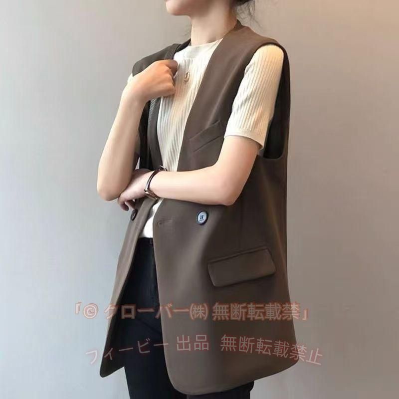 【期間限定5％OFFクーポン】ベスト レディース 前開き ジレ おしゃれ 大きいサイズ ジレベスト ロングゾンチー秋 冬 春 夏 黒 無地 ファッション 通勤 OL オフイス 上品 体型カバー phoebehou-10070264 フィービー パッケージ画像