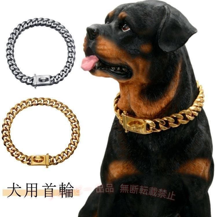 【期間限定300円OFFクーポン】ドッグチェーン ステンレス リンク ゴールド おしゃ...