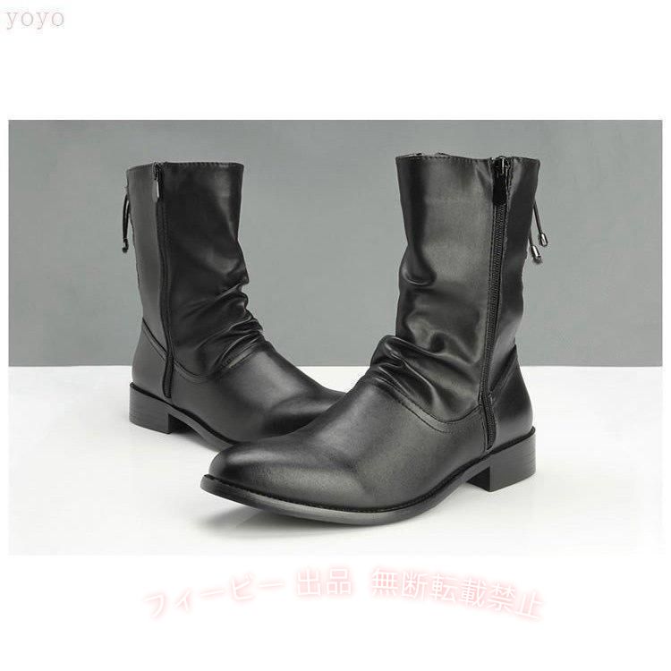 フィービーの【期間限定500円OFFクーポン】バイクブーツ メンズ PU革 ブーツ ミリタリーブーツ レーシングブーツゾンチーツーリングシューズ ライディングブーツ 歩きやすい 疲れにくい 美脚 通勤｜アングル3