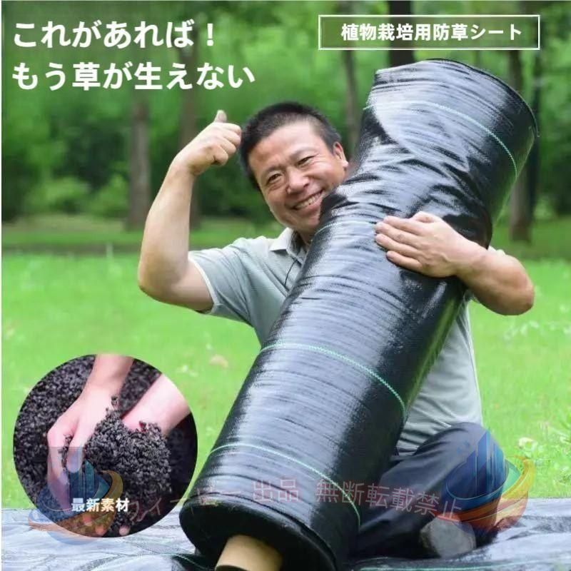 庭の草刈りが面倒… そんな雑草を敷くだけでブロック！ 高品質を実現！日光を遮り、雨水を通す 激安なのに高品質を実現した、防草シート。 防草シートは、光を遮断する事で雑草の光合成を抑え、最終的に雑草を絶やしていきます。 細かい網目は雨水を通し、水はけも良いため効率よく成長を抑制できます。 200mもあるシートですが、転がすだけなので女性1人でも簡単に設置可能 さらに、ハサミで簡単にカットできるため、長い部分も調節可能。 砂利をシートの上に広げると、シートが目立たずおしゃれに敷けます。 【こんな場所に】 庭 家庭菜園 玄関 スロープ 砂利 庭木 勝手口 ウッドデッキ 空き地 公園 駐車場 外装工事 畑 屋上 ベランダ 〔商品詳細〕 サイズ：幅0.5m×長さ200m 遮光率：98％ 耐用年数：約3年 UV剤入り 安い 人工芝マット 芝生マット 砂利下雑草防止シート 防草芝生 防草砂利 業務用 野菜 ピン Uピン ジョインド 草むしり 草取り 手間 透水 光 水 空