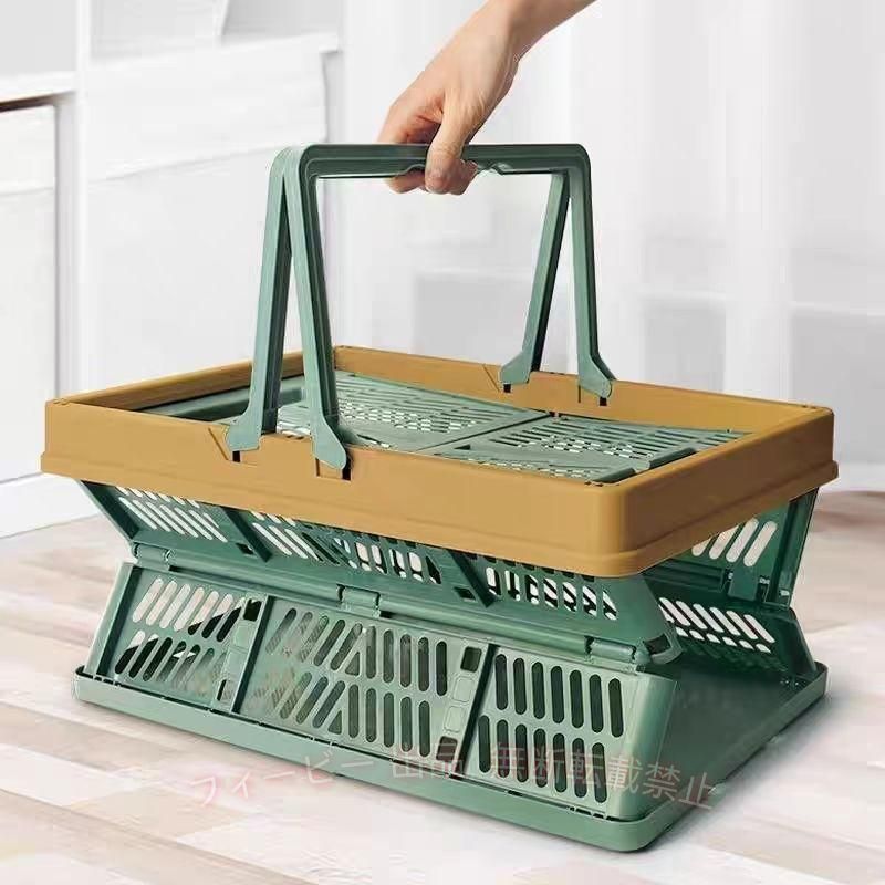折り畳み式のピクニックバスケット。 買い物カゴとしてのご利用や キャンプ用品の収納・持ち運び等 色々な場面で大活躍です♪ ぴったり重なるので積み重ねて収納もできます◎ サイズについて 画像をご参照ください。 素材について PP カラーについて 生産ロットにより柄の出方や色の濃淡が異なる場合がございます。 お使いのモニターや撮影時の光の加減などにより 画像と実際の商品のカラーが異なる場合もございます。 予告なしにカラーやデザインなどの変更がある場合もございます。