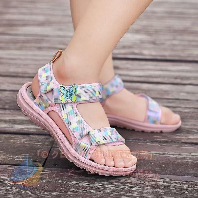 【期間限定5％OFFクーポン】子供サンダル 子供 キッズ サンダル 女の子 おしゃれ カラフル チェック柄ゾンチー女児 お出かけ 通園 通学 シューズ 子供用サンダル レディース 歩きやすい