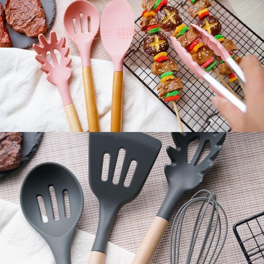 【期間限定5％OFFクーポン】シリコンキッチン用品セット、11点セット キッチン用品ゾンチー 食器セット、調理器具 セットキッチンツール-ピンク 家庭用 便利 実用的 使いやすい プレゼント