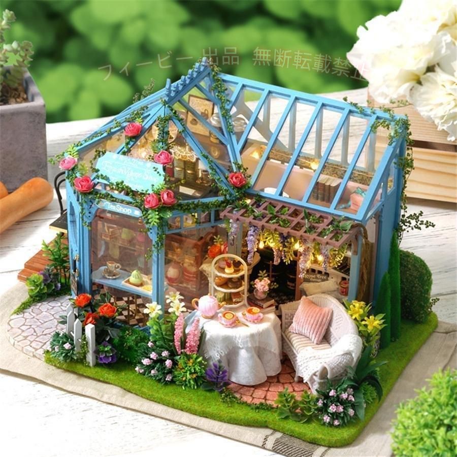 【期間限定500円OFFクーポン】ドールハウス ミニチュア 手作りキット セット 薔薇庭園のあるティーハウスゾンチー 紅茶 お花 フラワー 花屋 ビニールハウス カフェ イギリス 便利グッズ phoebehou-10083975 フィービー サンプル画像3