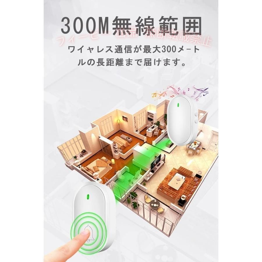 フィービーの【期間限定5％OFFクーポン】2023新登場ワイヤレスチャイム電池不要玄関チャイムインターホン自動発電呼ゾンチーび鈴介護飲食店浴室などに適用防水防塵無線玄関ドアベル60曲選択能 おしゃれ｜アングル2