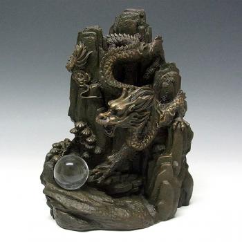 銅器　臥龍(下山龍) 20cm　溶練水晶 1個付き