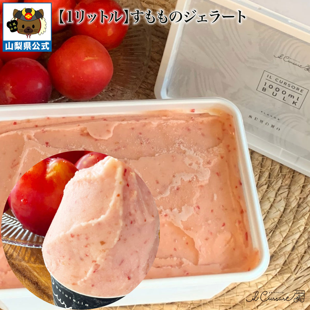 Melon - 送料無料 ＼割引クーポン配布／ 山梨県産 すもも ジェラート 1000ml 1L 1パック 大容量 お買い得 業務用サイズ 非加熱 お取り寄せ 限定 山梨 富士山 食べ比べ シェフ監修 フレッシュ 生ジェラート お土産 夏 冬アイス イルクルソーレ 高級 国産 日本 イタリアン 絶品 至高