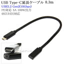 USB Type-C 延長ケーブル 0.3m Cオス-Cメス USB3.2 Gen2(10Gbps) (Thunderbolt 3対応) PD対応 5A 100W出力 USB-IF認証取得 4K(UHD)対応 メッシュブラック 送料無料【メール便の場合】