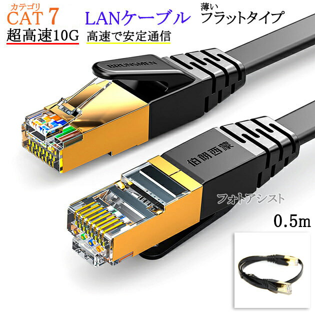 【互換品】その他メーカー2対応 LANケーブル　カテゴリ7準拠 0.5m 平型フラットタイプ STPシールド RJ45 より線　送料無料【メール便の場合】