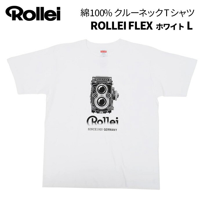 【ポイント10倍】Rollei Tシャツ ROLLEIFLEX ホワイト L　（Rollei Tシャツ ROLLEIFLEX L カメラ柄 ホワイト 白 半袖 クルーネック 肉厚生地 綿100% 男女兼用 ユニセックス メンズ レディース）