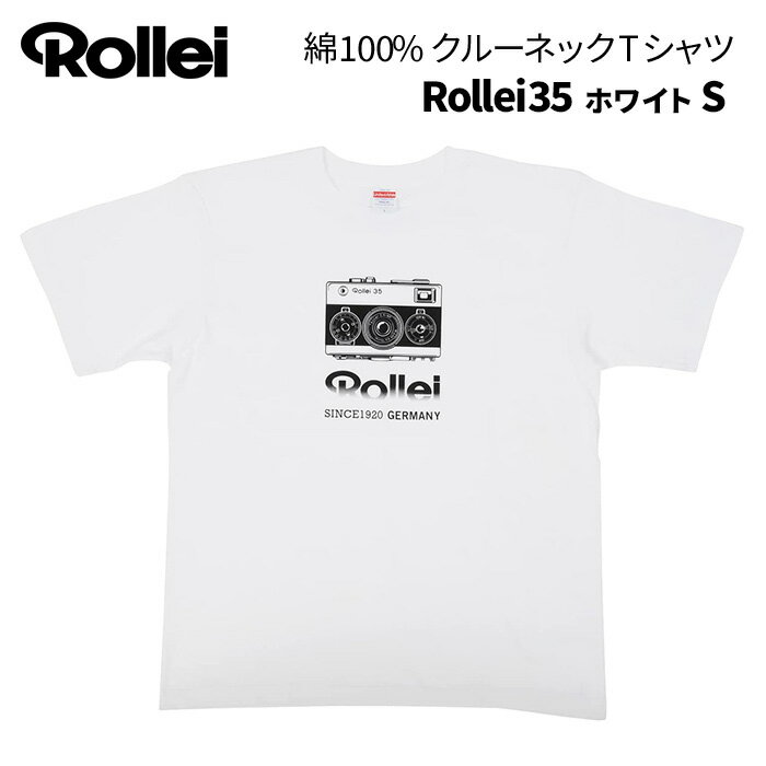 【ポイント10倍】Rollei Tシャツ Rollei35 ホワイト S　（Rollei Tシャツ Rollei35 S カメラ柄 ホワイト 白 半袖 クルーネック 肉厚生地 綿100% 男女兼用 ユニセックス メンズ レディース キッズ キッズ160 子供 子供服）