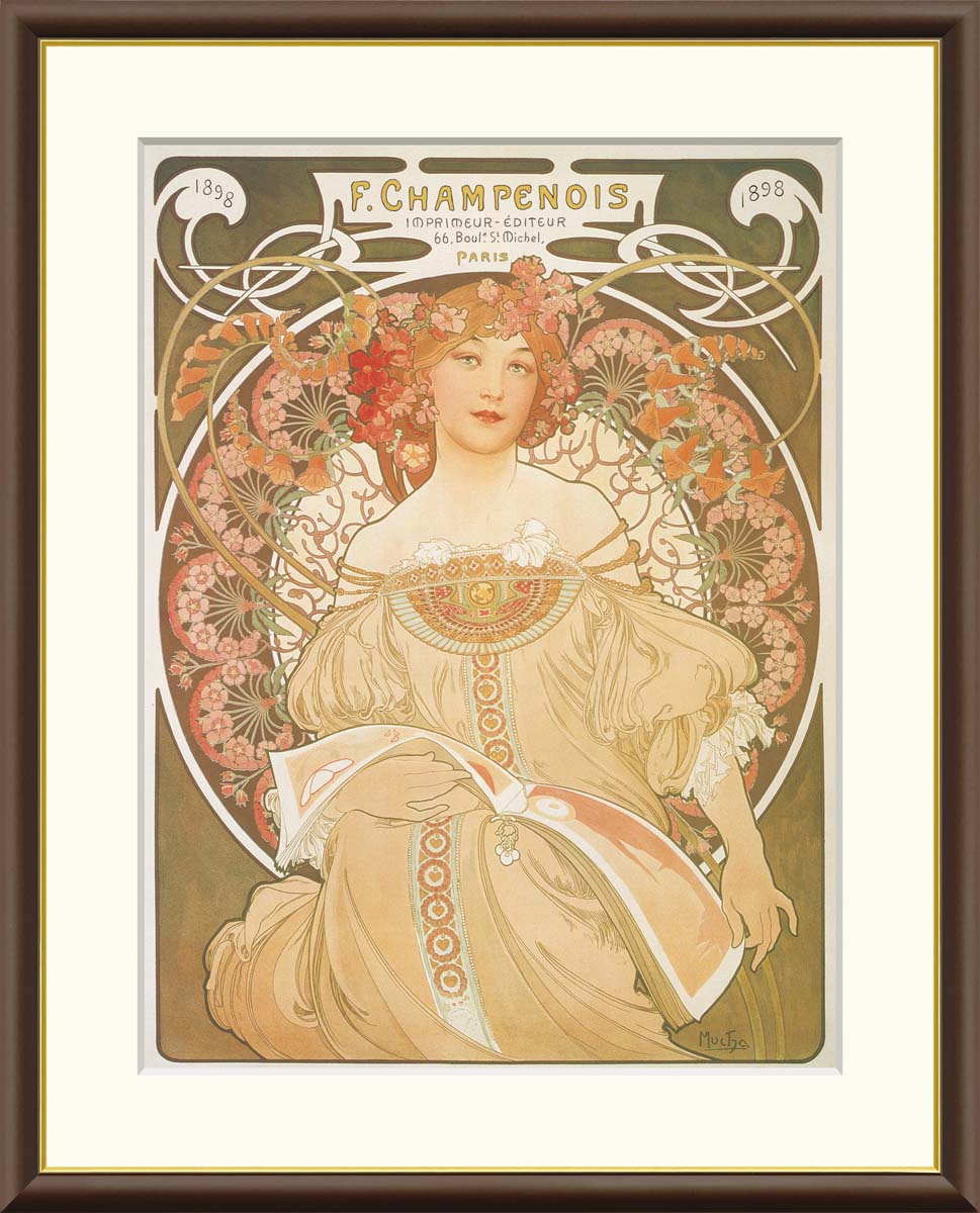 【アート 絵画】世界の名画 アルフォンス・ミュシャ 夢想 アール・ヌーヴォー イラスト ポスター リトグラフ 額装 額付き レプリカ リビング 寝室 客室 インテリア カフェ レストラン 美術 芸術 画家 贈答品 記念品 引越し祝い 送料無料（一部地域を除く） 代引き不可