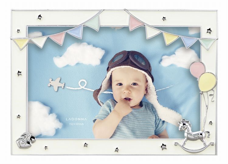 フォトフレーム ハガキサイズ MB98-P ラドンナ 風船 旗 木馬 パステル 子供 ベビー 赤ちゃん ベビーフ..