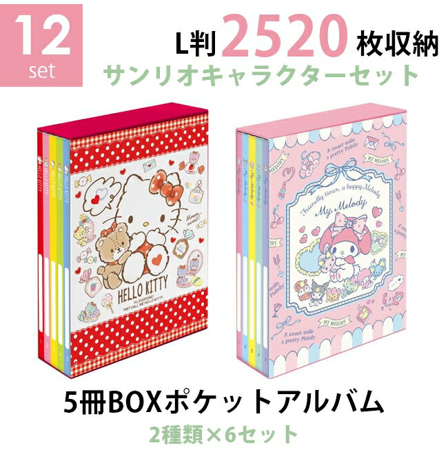 ナカバヤシ 5冊BOXポケットアルバム2種類×6個（12個）セット サンリオキャラクターセット ハローキティ×マイメロディ L判3段 2520枚収納 写真整理 キャラクター台紙