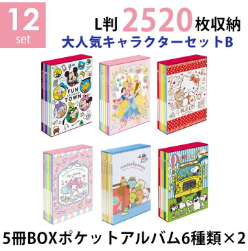 【送料無料】【バラまとめ買いセット】ナカバヤシ 5冊BOXポケットアルバム6種類×2個セット 大人気キャラクターセットB ミッキー&フレンズ×ディズニープリンセス×ハローキティ×マイメロディ×すみっコぐらし×スヌーピー L判3段 2640枚収納 写真整理 キャラクター台紙