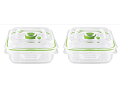 ◆商品名：FoodSaver 真空パック容器 フレッシュボックス 3カップ FA2SC33T2-040 サイズ：8.0×15.8×15.8cm アダプター　すのこトレー×2 容量700ml×2個入り 本体重量(kg):0.34 【ご注意】※お一人様1セット限りとなります。 複数セットのご注文は承れません。ご了承ください。 柔らかくて真空にできなかった食材や水分の多い食材の真空保存や真空調理、時短調理に便利な真空フレッシュボックス フードセーバー独自の吸引バルブシステムで、より確実に空気の吸引が可能 真空状態かどうかが一目でわかる「真空サイン」付き 丈夫で割れにくいトライタン素材 匂い移り防止にも効果的 積み重ねができるのでキッチンスペースや冷蔵庫内を有効利用 電子レンジ、冷蔵庫、冷凍庫、食器洗浄機での使用可能 BPA不使用 透明なので中身が一目瞭然 ランチボックスとして持ち運びもできます 容量700mlの2個セット