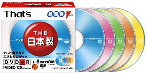 ★P10倍 勝ったら倍★15日限定★ 太陽誘電 Thats DVD-Rビデオ用 8倍速 10枚スリムケース アクアティカラー DR-120A5Y10SA