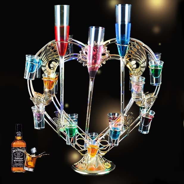 QuiExact テキーラ観覧車 ハート型 LED酒ボトルの表示棚 24カップ バーホテルLED酒棚の表示棚 LED酒グラス 収納ラック KTVナイトクラ