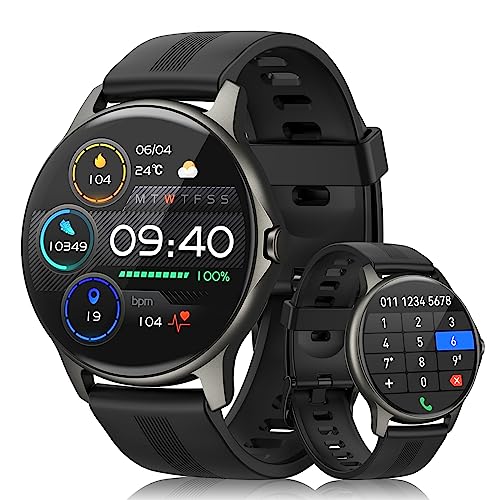 ★P10倍★25日限定★ スマートウォッチ iPhone対応 通話機能対応, 丸形 円型 Bluetooth5.2 smart watch, ..