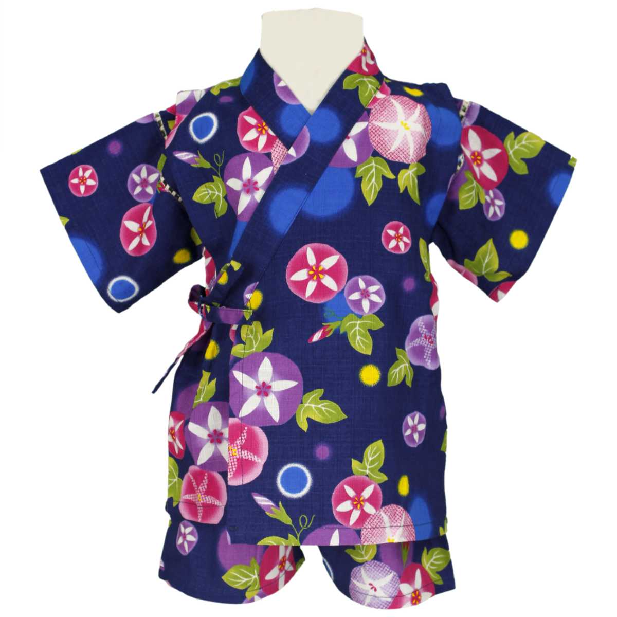 ガールズ ベビー 浴衣 甚平[くろわっさんす べべ]ベビー 甚平 上下セット 朝顔 和花柄 和柄 (日本製生地)綿100％ 女の子 女児 訳あり B品