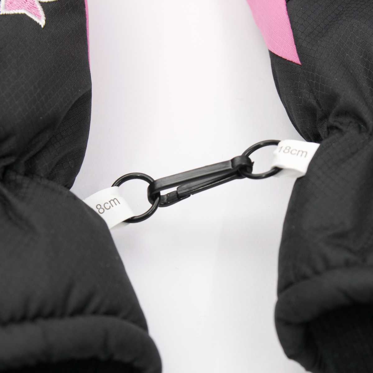 女の子 ジュニア リボン柄 スキーグローブ 五本指手袋 手袋 グローブ 雪遊び 女児 子供用 (ブラック 18サイズ 19サイズ 20サイズ) ガールズ ジュニア スキーウェア 全3色