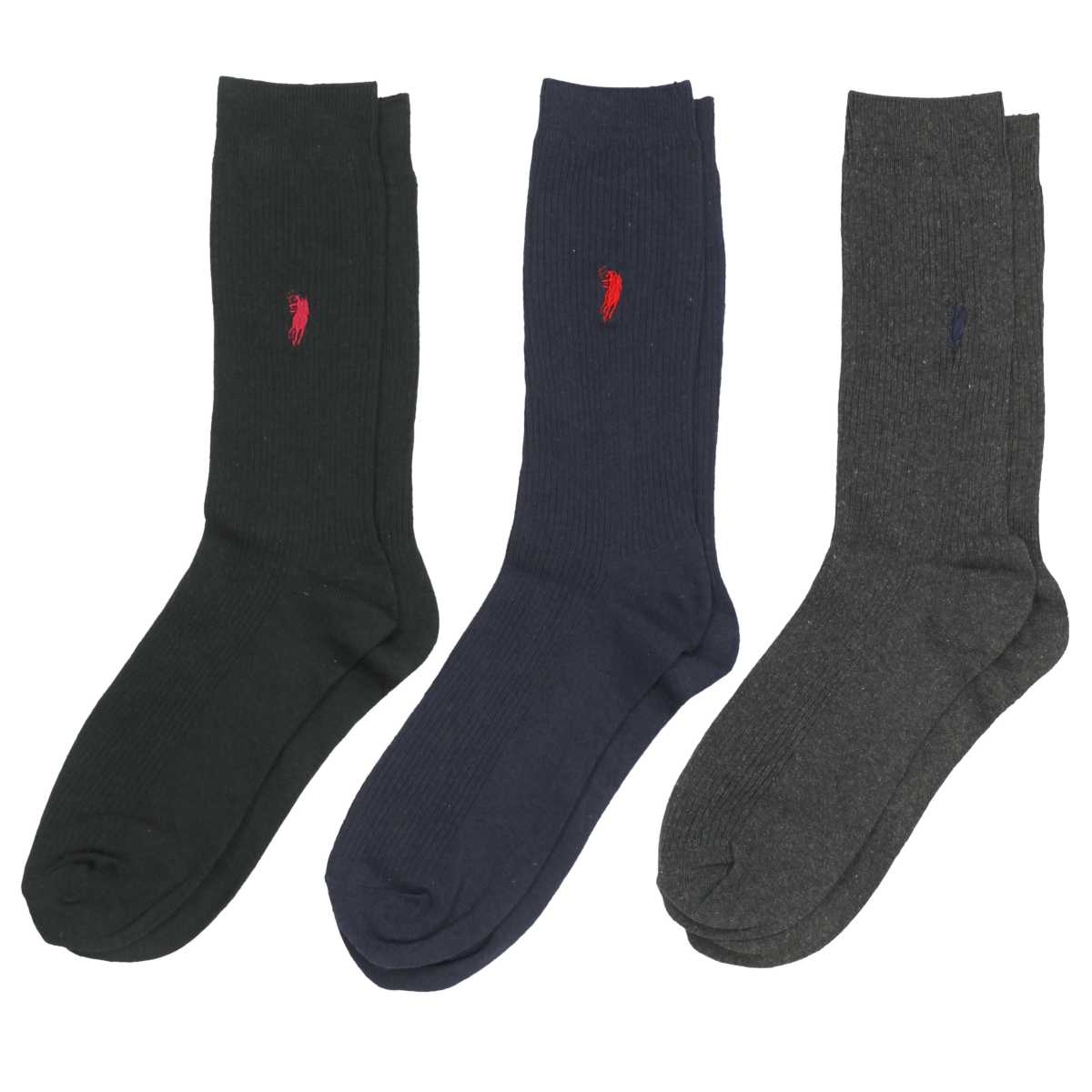 メンズ ソックス[WESTERN POLO TAXAS]見える 福袋 3足セット 靴下 紳士用 綿混 シンプル ワンポイント刺繍 男性用