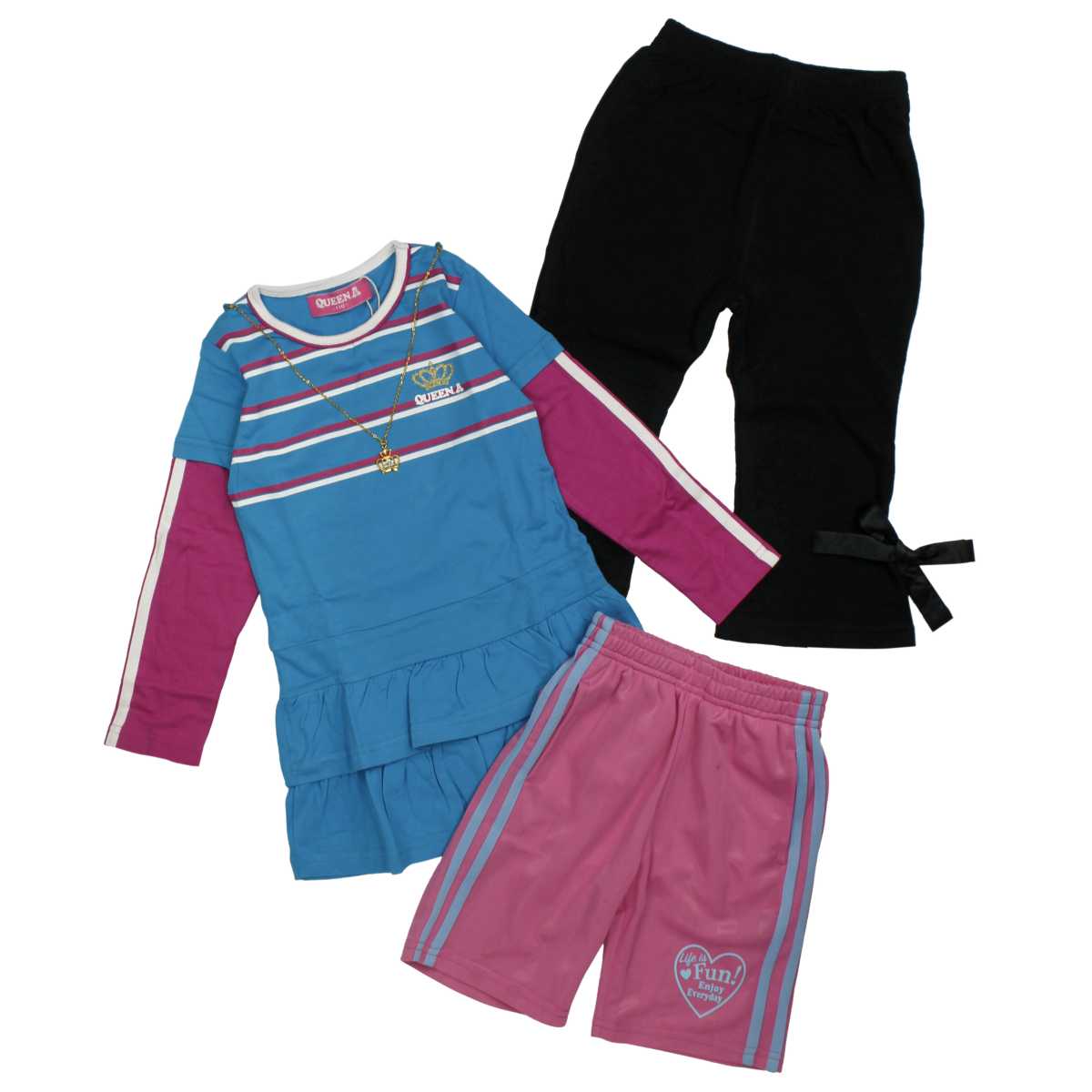 ガールズ キッズ 110 長袖 チュニック ロングパンツ ジャージ ハーフパンツ 福袋 3枚入り 女の子 訳あり B品