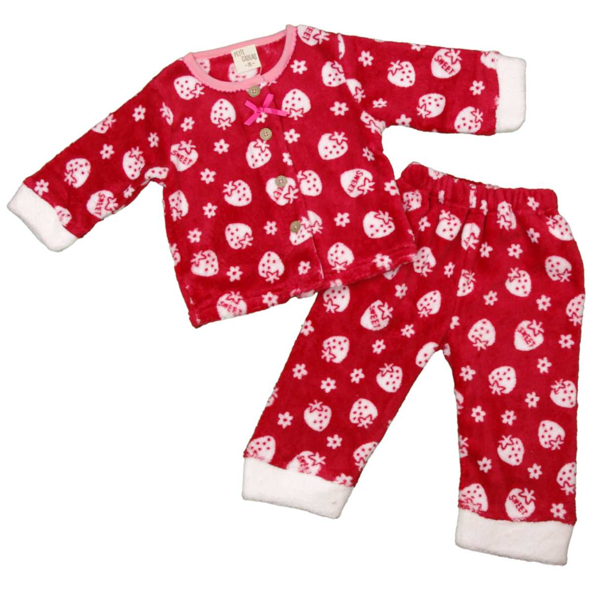 ガールズ ・ベビー ・パジャマ[PETIT CADEAU]マイクロボアパジャマ・長袖上下セット・苺とお花・イチゴ柄・寝間着・女の子・女児