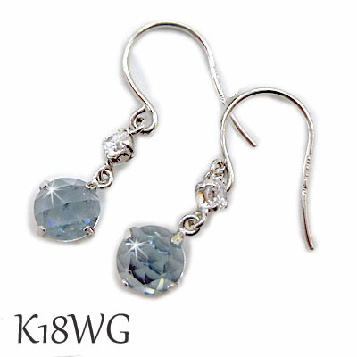 White Gold - ピアス スカイ ブルートパーズ フック キュービックジルコニア cz ローズカット 18金ホワイトゴールド K18WG 18K 保証書付 ケース パワーストーン 贈り物 プレゼント お祝い ギフト ラッピング お守り のし 包装 記念日 誕生日