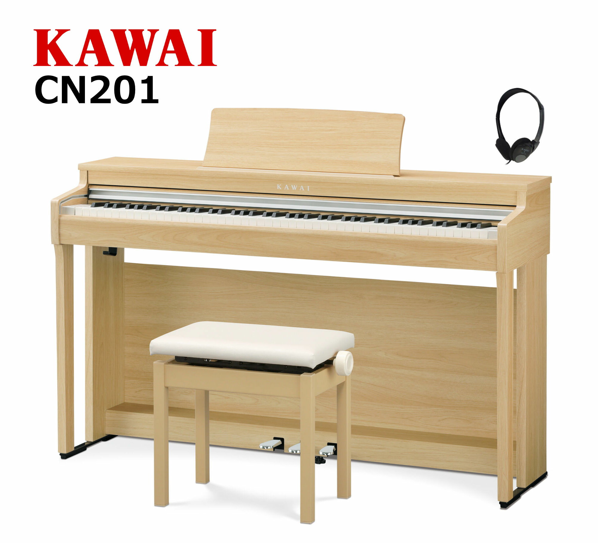 KAWAI カワイ DigitalPiano 電子ピアノ 88鍵盤 レスポンシブハンマーアクション Bluetooth対応 CN201 LO プレミアムライトオーク調仕上げ