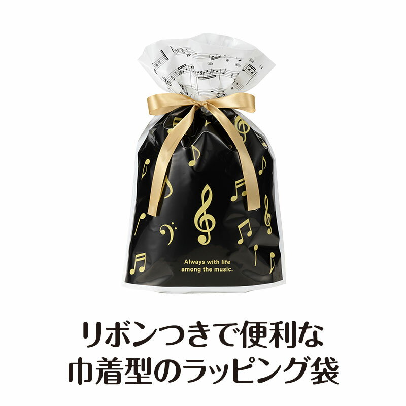 ラッピング用 リボン付き巾着袋（音符）2枚入り Mサイズ piano line ピアノ発表会 ...