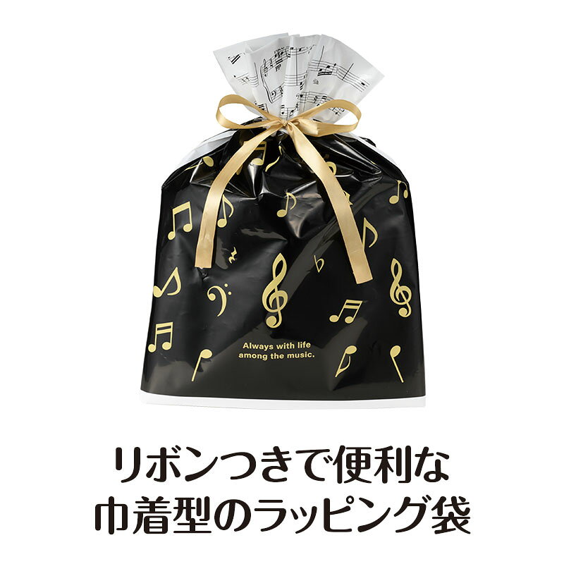 ラッピング用 リボン付き巾着袋（音符）2枚入り Lサイズ piano line ピアノ発表会 ...