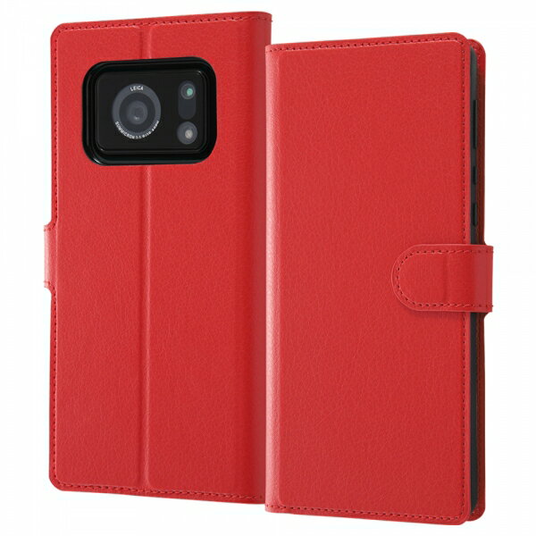 【取寄せ】 送料無料 AQUOS R6 ケース 耐衝撃 手帳型 レザーケース シンプル マグネット レッド SH-51B ドコモ docomo SoftBank カバー 透明 アクオス アール シックス