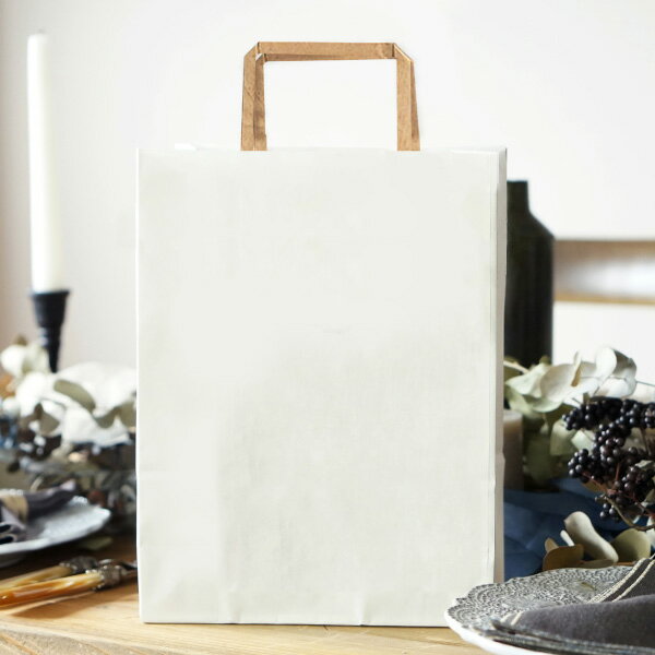 引き出物宅配便セット専用ミニバッグ 無地ホワイト(持ち手ブラウン)【ご注文は10枚以上より承ります】(引出物 引き出物 バッグ ミニバッグ 手ぶら 結婚式 )