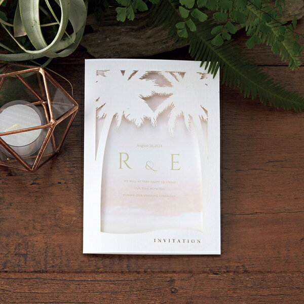 招待状 Palm tree Beach パームツリービーチ 招待状【10冊入り】(結婚式 ペーパーアイテム 手作りキット テンプレート ウェディング ブライダル パーティー 二次会 夏 海 リゾート 海外)