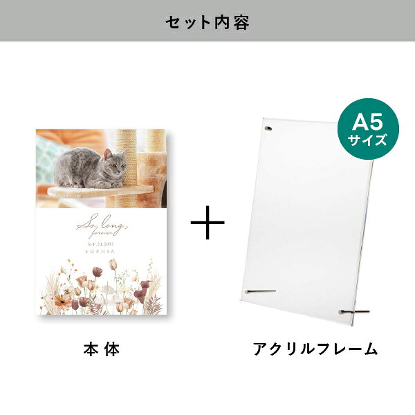 PIARY(ピアリー)楽天市場店のペット 位牌 フォトメモリアルボード（エアリーブーケ パンパスブラウン） A5サイズ(ペット 位牌 写真 名前 年月日 記念 形見 メモリアルグッズ ペット供養 ペット仏壇 初盆 犬 わんちゃん 猫 うさぎ ハムスター 鳥 小動物 思い出 かわいい おしゃれ)｜アングル2