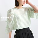 PICCIN 袖シャーリングシアーブラウス レーヨン レディース ブラウス シアー シャーリング シースルー 透け感 パフスリーブ ほんのりと光沢感 ボーダー 肩タック スリット ドロスト