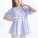 PICCIN 【WEB限定】ラグラン切り替えフリルブラウス ライトオックス生地 レディース ブラウス フリル ペプラム ラグラン切り替え 後ろボタン オフホワイト サックスブルー ブラック